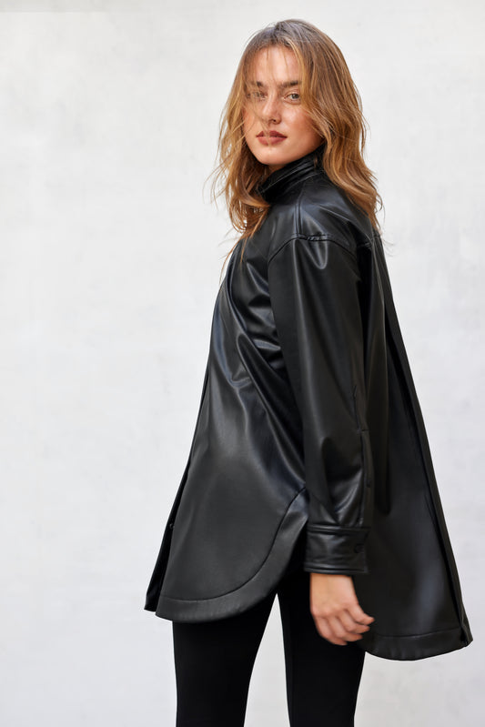 Oversized Black Leather Shirt